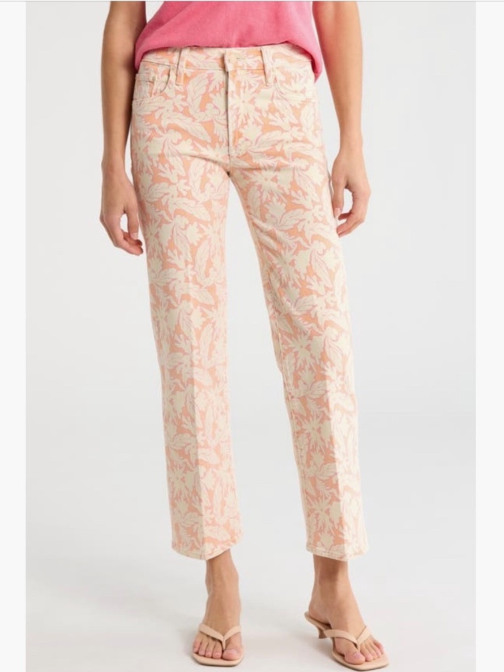 MOTHER The Mid Rise Rambler Zip Ankle Straight Leg Pants Coral Reef SZ 32